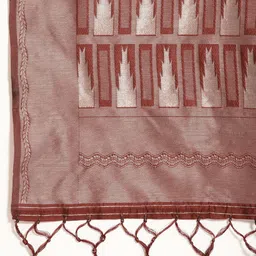 House of Pataudi Maroon & Silver Woven Design Zari Silk Blend Saree image 3
