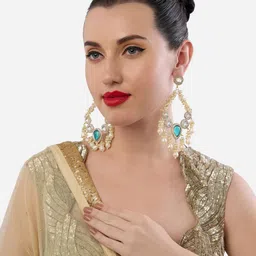 Zaveri Pearls Set Of 2 Gold-Plated Artificial Stones Studded & Beads Beaded Drop Earrings image 4