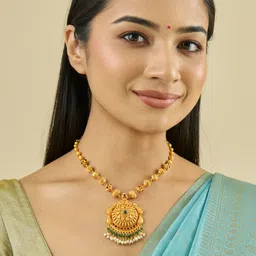 Kushal's Fashion Jewellery Embellished Bridal 92.5 Silver Gold-Plated Stone Necklace-picture-56