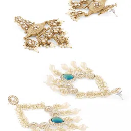 Zaveri Pearls Set Of 2 Gold-Plated Artificial Stones Studded & Beads Beaded Drop Earrings image 5