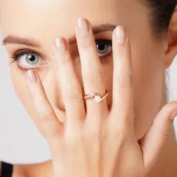 AMI Rose Women Gold-Plated White CZ-Studded & Pearl Beaded Adjustable Finger Ring image 4