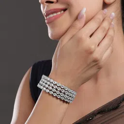 Rubans Set of 4 Rhodium-Plated Crystal White Kundan & CubicZirconia Studded Premium Bangle image 2