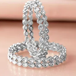 Rubans Set of 4 Rhodium-Plated Crystal White Kundan & CubicZirconia Studded Premium Bangle image 3