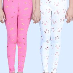 StyleStone Girls Pack Of 2 Printed Ankle-Length Cotton Leggings-picture-26