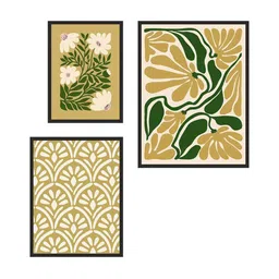 999Store Cream-Coloured & Green 3 Piece Canvas Floral and Botanical Wall Paintings image 2