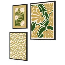 999Store Cream-Coloured & Green 3 Piece Canvas Floral and Botanical Wall Paintings image 3