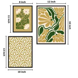 999Store Cream-Coloured & Green 3 Piece Canvas Floral and Botanical Wall Paintings image 5