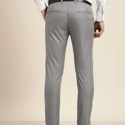SOJANYA Men Grey & Off-White Smart Fit Striped Formal Trousers image 3