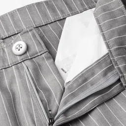 SOJANYA Men Grey & Off-White Smart Fit Striped Formal Trousers image 5