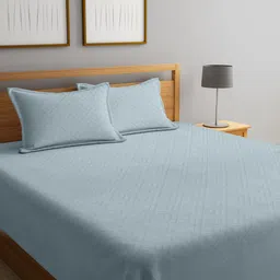 KLOTTHE Blue 300 TC Bedsheet With 2 Pillow Covers image 1