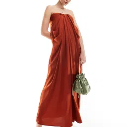 asos design Women Off-Shoulder Maxi Bandeau Satin Dress image 1