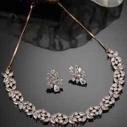 karatcart Women Rose Gold-Plated Stone-Studded Necklace & Earrings Set image 1