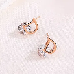 jewels galaxy Rose Gold-Plated Cubic Zirconia-Studded Alphabet D Stud Earrings image 4