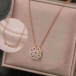 brado jewellery Women Rose Gold-Plated 2-in-1 Magnetic Heart & Four-Leaf Clover Necklace  image 5
