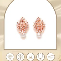 trink Women Rose Gold-Plated American Diamond-Studded Pearl Drop Earrings image 5
