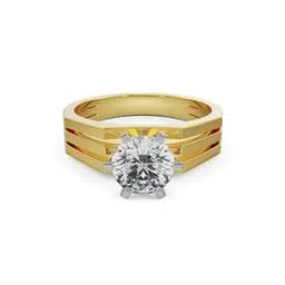 Men Yellow Gold Bold Solitaire Lab Grown Diamond-Studded Band Ring-image-87
