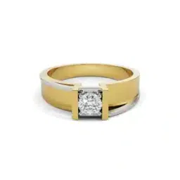 Men Yellow Gold Classic Solitaire Lab Grown Diamond-Studded Band Ring-image-47