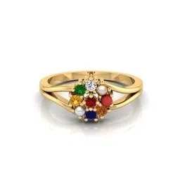 Yellow Gold Diamond-Studded Navratna Ring-image-45