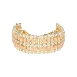 I Jewels Women Gold-Toned & Peach-Coloured Kundan Gold-Plated Bangle-Style Bracelet image 1