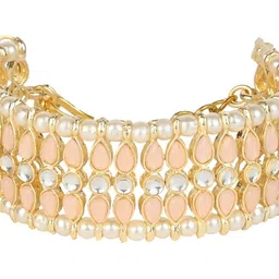 I Jewels Women Gold-Toned & Peach-Coloured Kundan Gold-Plated Bangle-Style Bracelet image 3