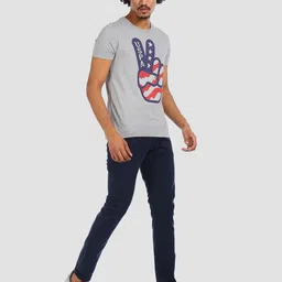 U.S. Polo Assn. Denim Co. Men Grey Slim Fit Brand Logo Printed Round Neck Pure Cotton T-shirt image 3
