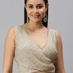 flaher Women Green with a tinge of Grey Embroidered Padded Saree Blouse image 1