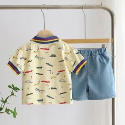 StyleCast x Revolte Boys Yellow & Blue Polo Collar Printed T-shirt with Shorts image 2