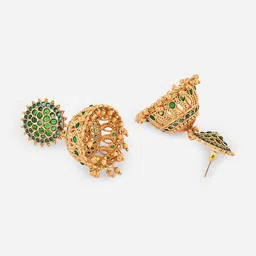 Fida Gold-Plated Artificial Stones and Beaded Dome Shaped Temple Jhumkas image 4