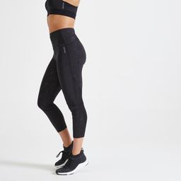 domyos Women Gym Leggings Polyester High Waist Cropped Black-picture-23