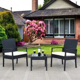 carry bird Bologna Wicker Table and Chair Set in Black & White with 2 Chairs image 5