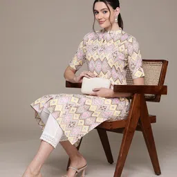 Readiprint Fashions Tribal Printed Mandarin Collar Roll-Up Sleeves Pure Cotton Kurta image 1