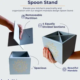 bambaise Grey Premium MDF Spoon Stand with Mandala Art image 5