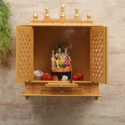 india home wood Gold Mango Wood Wall Mounted Mandir With Door image 1