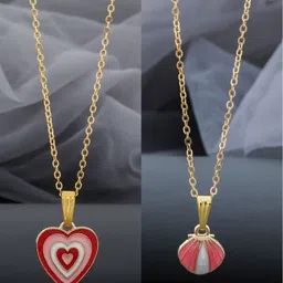 Birado Jewellery Set Of 2 Stainless Steel Gold-Plated Heart Shaped Pendants With Chains-image-75