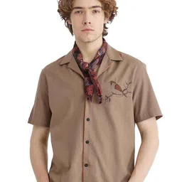 RARE RABBIT Men Comfort Cuban Collar Textured Solid Cotton Boxy Casual Shirt-picture-17