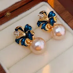 Krelin Gold-Plated Pearls Studded Elegant Floral Studs image 4