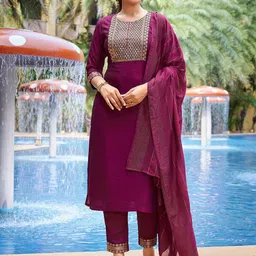 Royal Export Floral Yoke Design Gotta Patti Straight Kurta with Trousers & Dupatta image 1