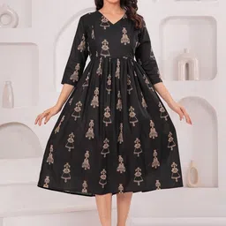 Angarkha Ethnic Motifs Print A-Line Midi Dress image 5