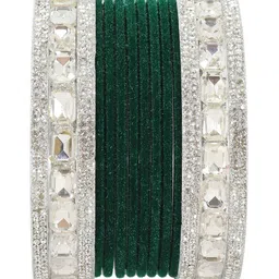 ZULKA Set OF 28 Metal Bangles Studded with Zircon Gemstone and Velvet Bangles image 2