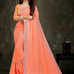 HANS ART AND CRAFT Embellished Embroidered Art Silk Saree-image-28