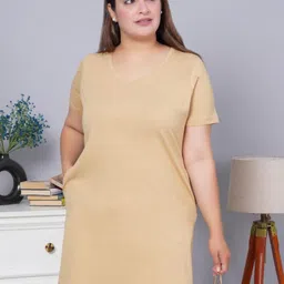 Mlada Women Solid V-Neck Cotton Relaxed Fit T-shirt-picture-17