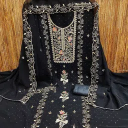 Peachmode Floral Embroidered Zari Unstitched Dress Material-picture-39