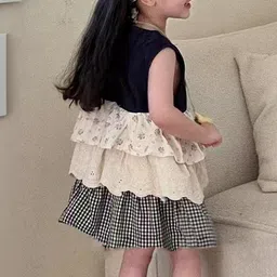 LULU & SKY Girls Checked Sleeveless Layered A-Line Dress image 2