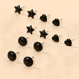 NAVJAI Set of 6 & Black Plastic Earrings-picture-31