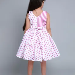 Pink Chick Polka Dot Printed V-Neck Fit & Flare Dress With Matching Clip image 4