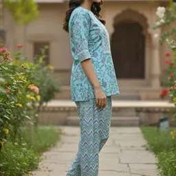 Gopi Prem Floral Printed Round Neck Pure Cotton Straight Kurta With Salwar image 5