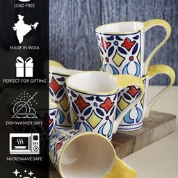 Myntra Elegant Homes Set Of 6 White, Yellow & Red Ceramic Mugs image 5