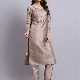 JDS LIFESTYLE Women Ethnic Motifs Embroidered Regular Sequinned Kurta with Trousers & With Dupatta image 4