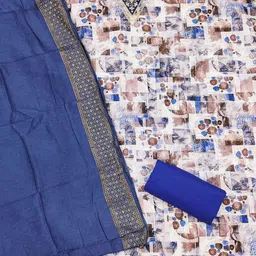 Panzora Abstract Printed Zari Work Unstitched Dress Material image 3