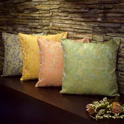 RoyalDeco Bageecha Green 4 Pieces Ethnic Motifs Brocade Silk Square Cushion Covers-image-71